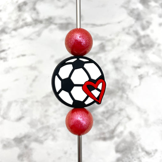 Soccer Heart Silicone Focal Bead