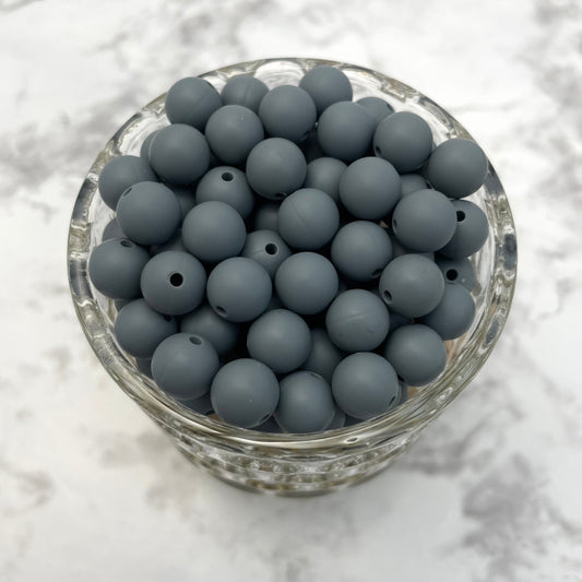 9mm Round Silicone Beads - Dark Gray