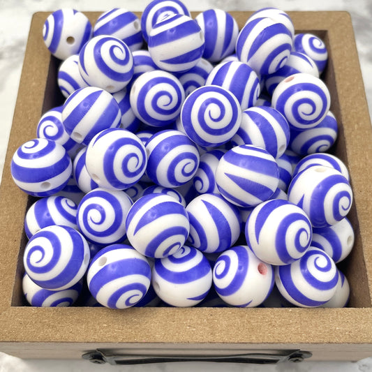 15mm Round Silicone Beads - Purple Swirl Print