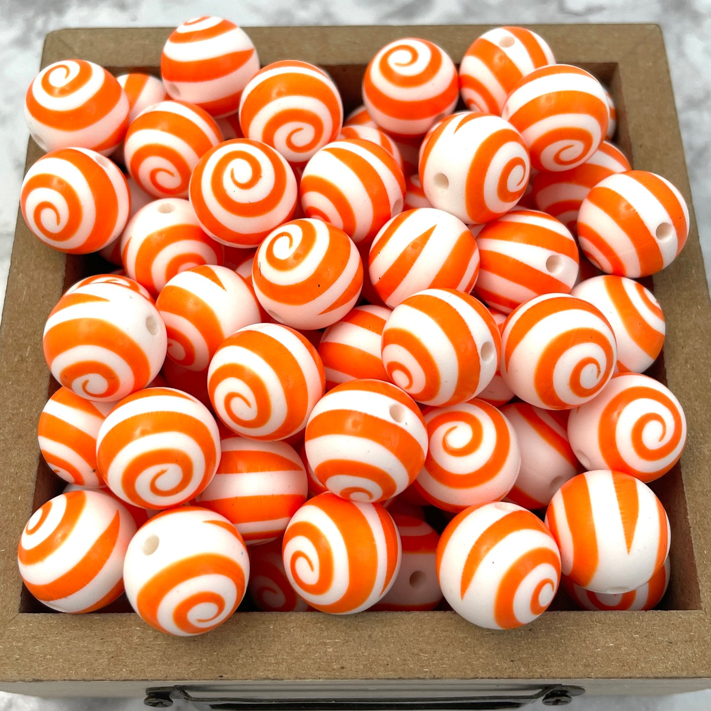 15mm Round Silicone Beads - Orange Swirl Print