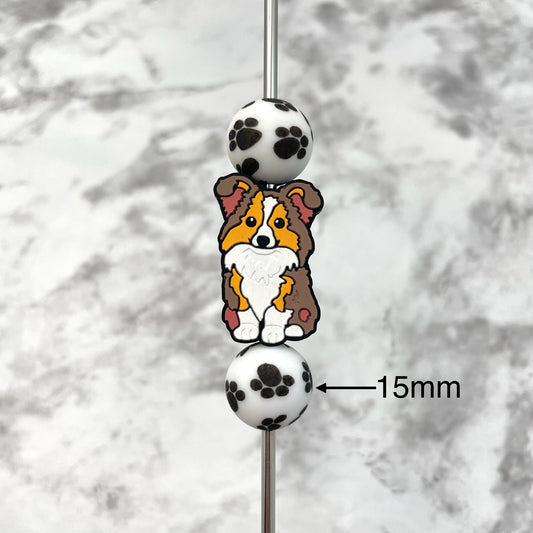 Aussie Shepherd Puppy Dog Silicone Focal Bead