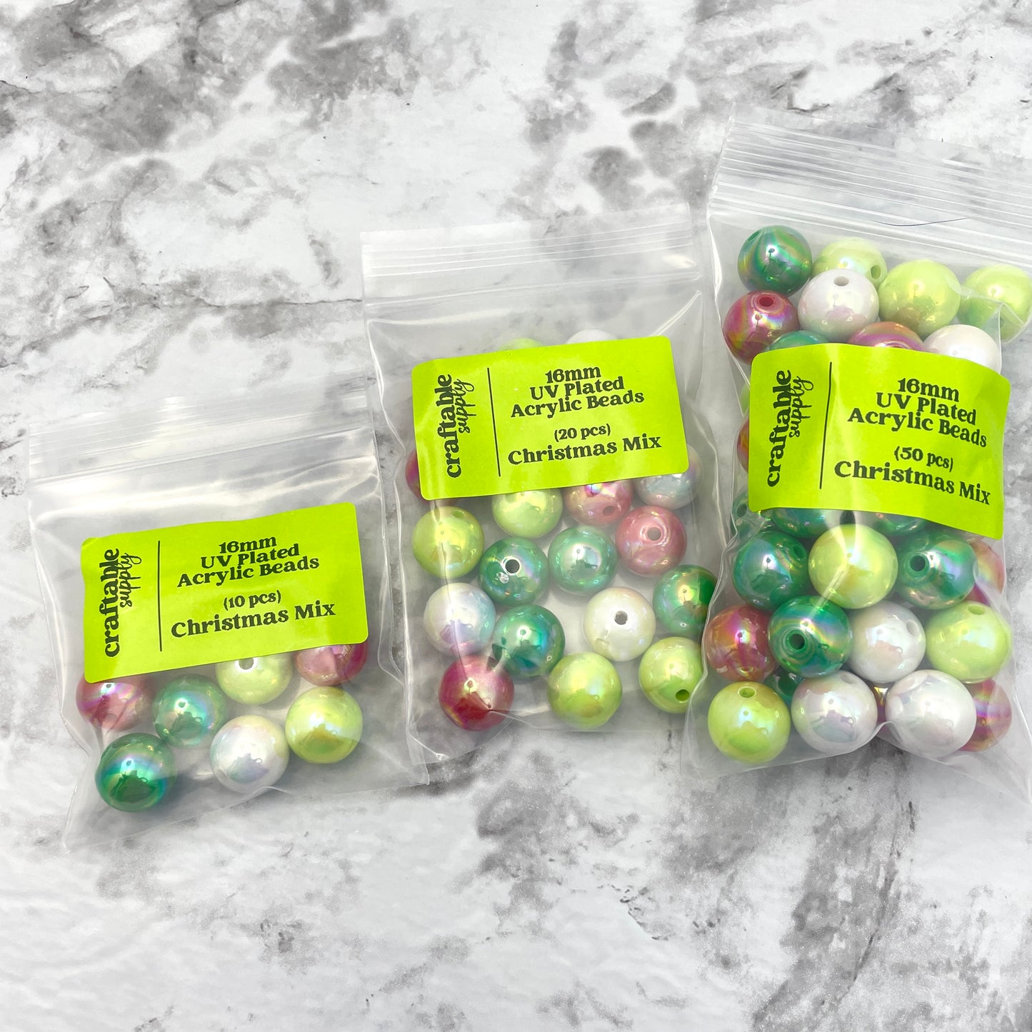 16mm UV Acrylic Bead Packs - Christmas