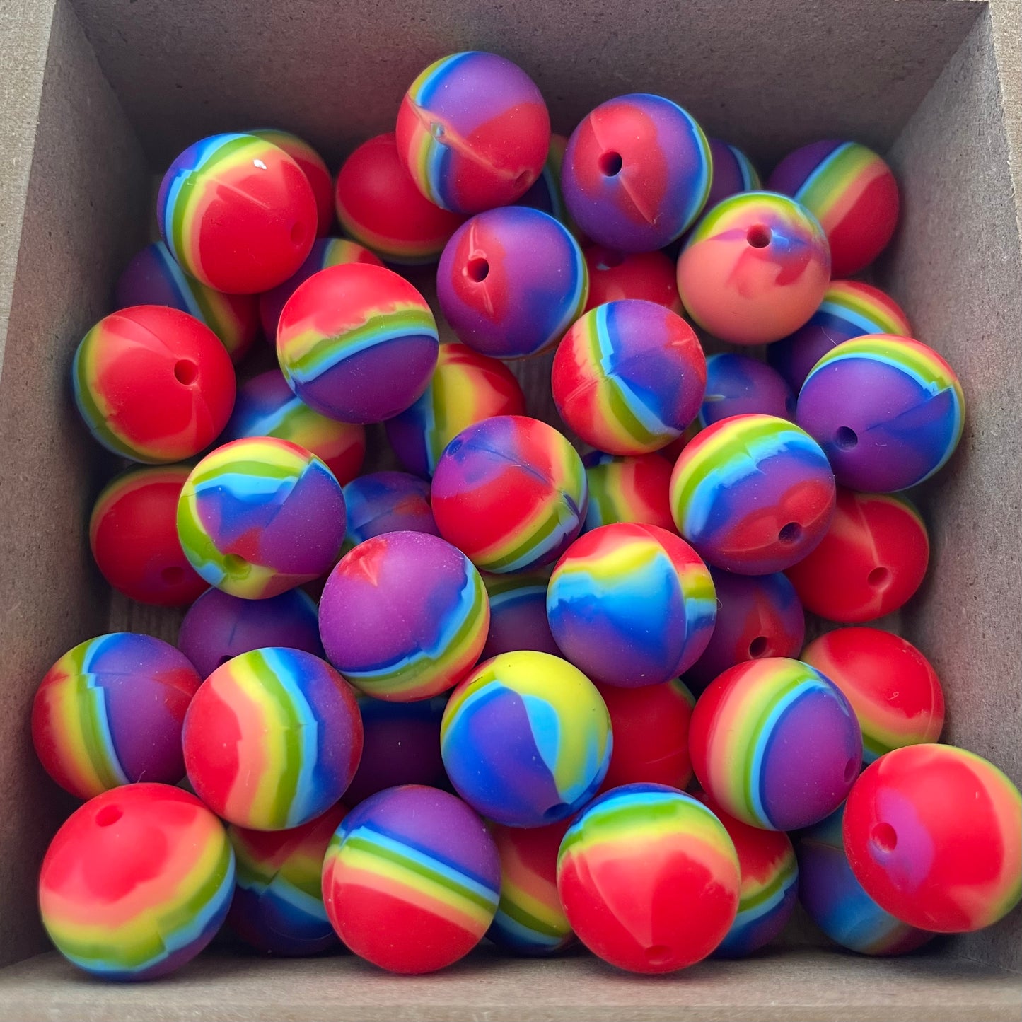 15mm Round Silicone Beads - Rainbow Print