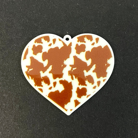 Brown Cow Print Heart Planar Resin Flatback with Hole