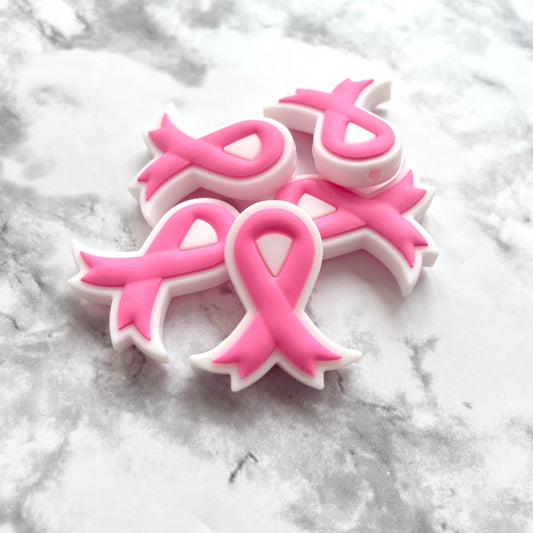 Pink Cancer Ribbon Silicone Focal Bead