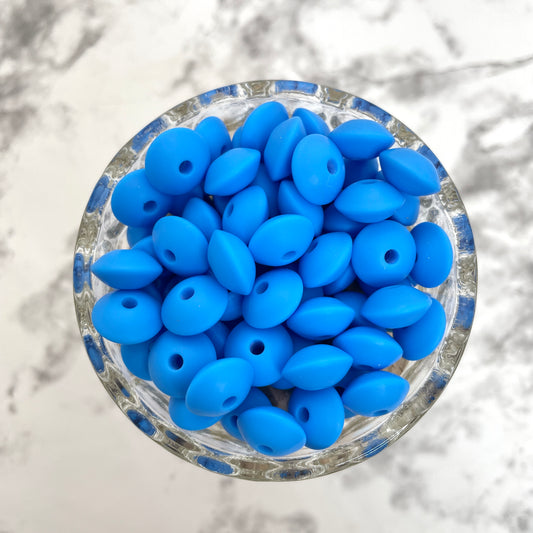 12mm Lentil Silicone Beads - Deep Sky Blue