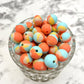 12mm Round Silicone Beads - Orange Sherbet Tie Dye