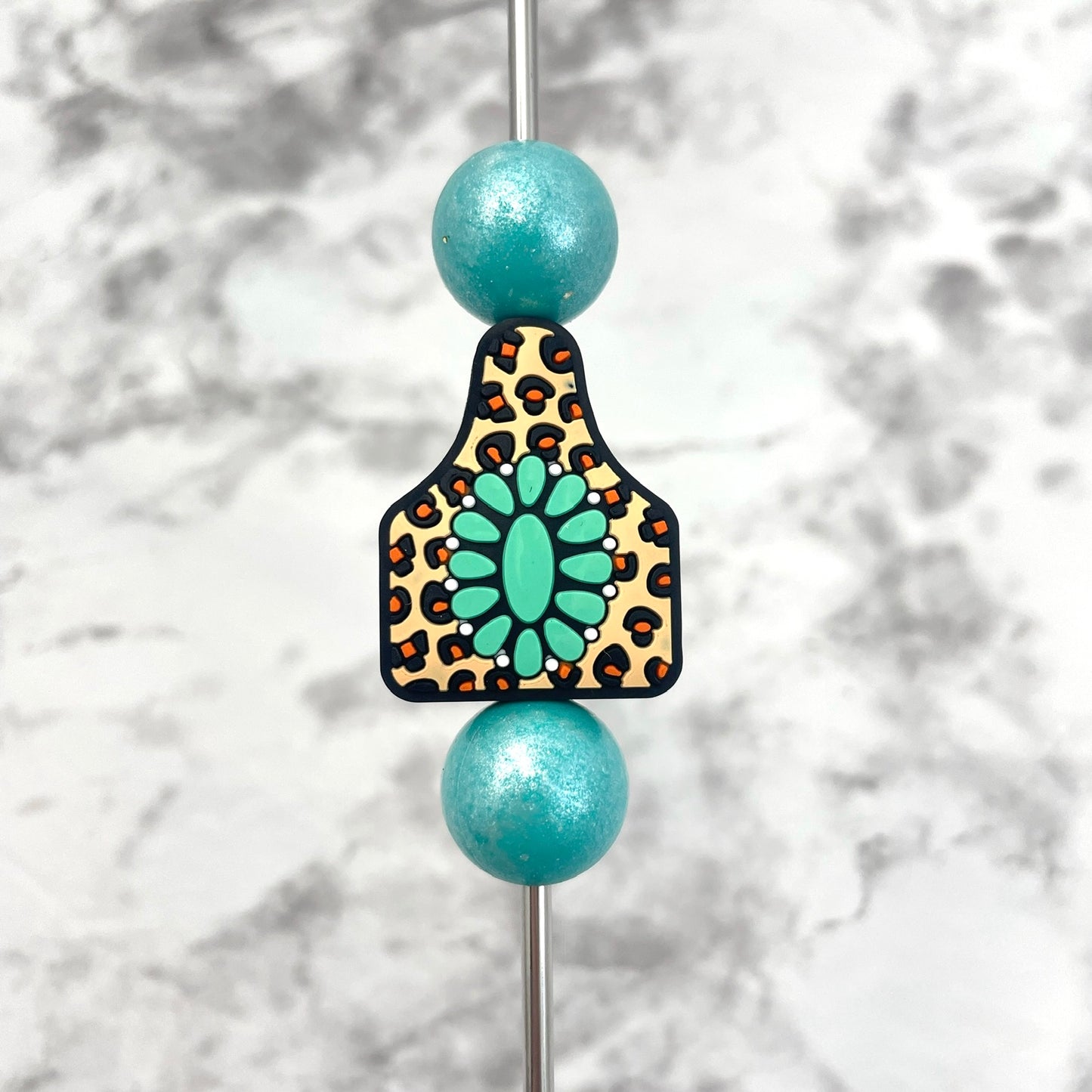 Leopard Cow Ear Tag Silicone Focal Bead