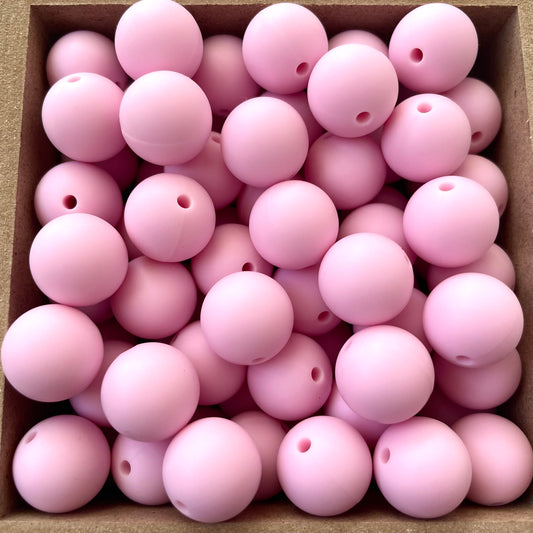 15mm Round Silicone Beads - Quartz Pink