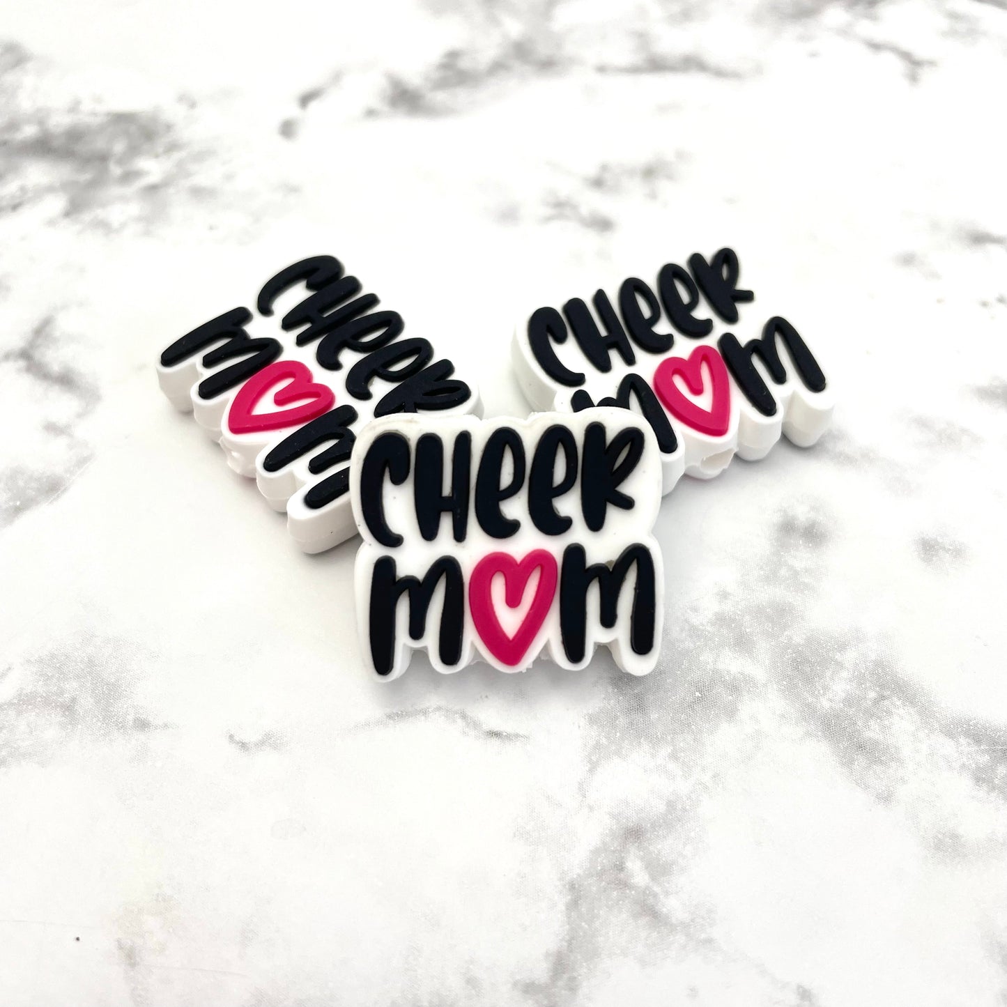 Cheer Mom Heart Soft PVC Focal Bead