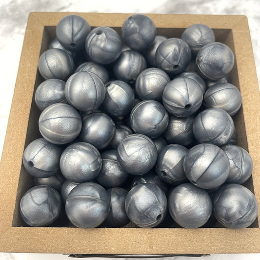 15mm Round Silicone Beads - Metallic Silver