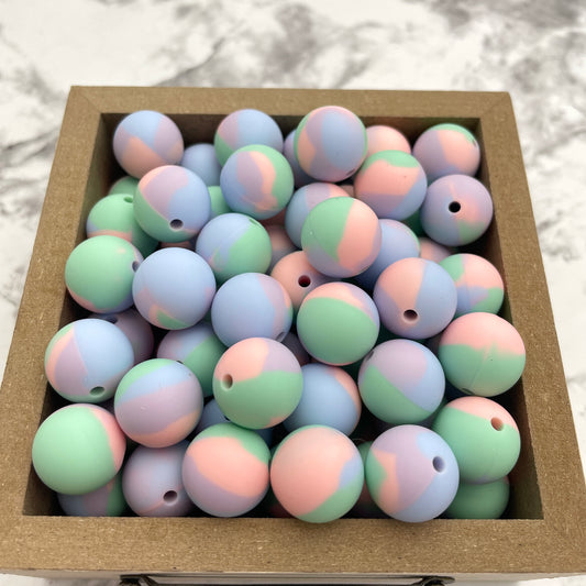 15mm Round Silicone Beads - Pastel Tie Dye