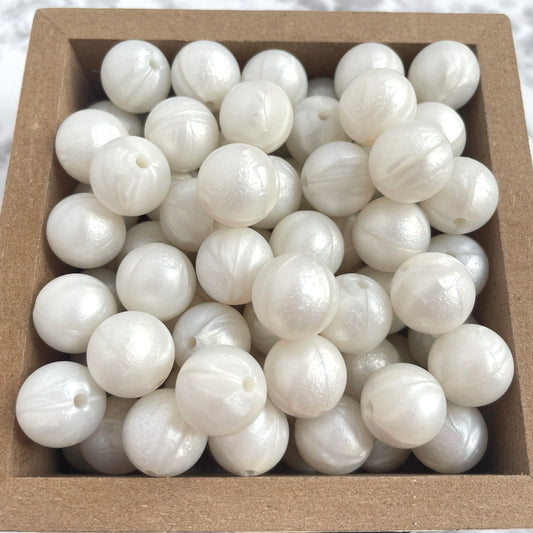 15mm Round Silicone Beads - White Pearl