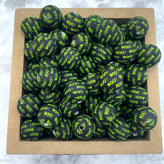 15mm Round Silicone Beads - Boo Print