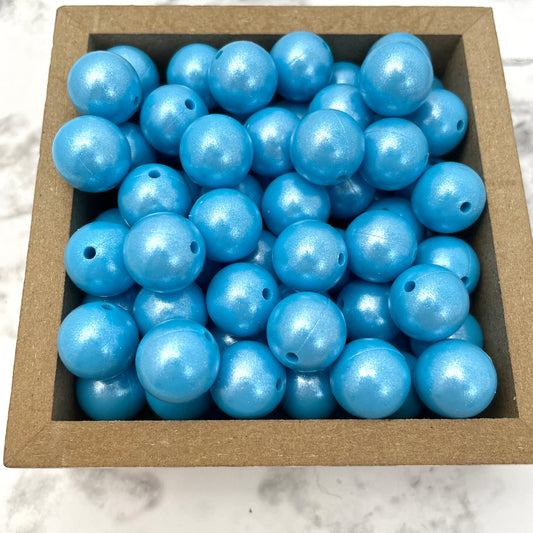 15mm Round Silicone Beads - Sky Blue Opal