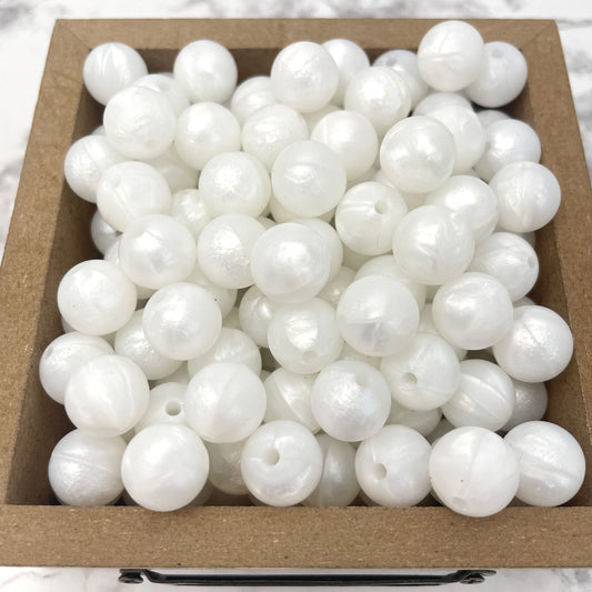 12mm Round Silicone Beads - White Pearl