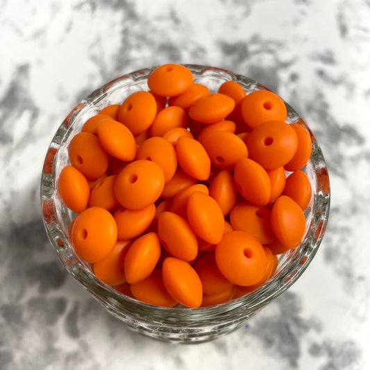 12mm Lentil Silicone Beads - Orange