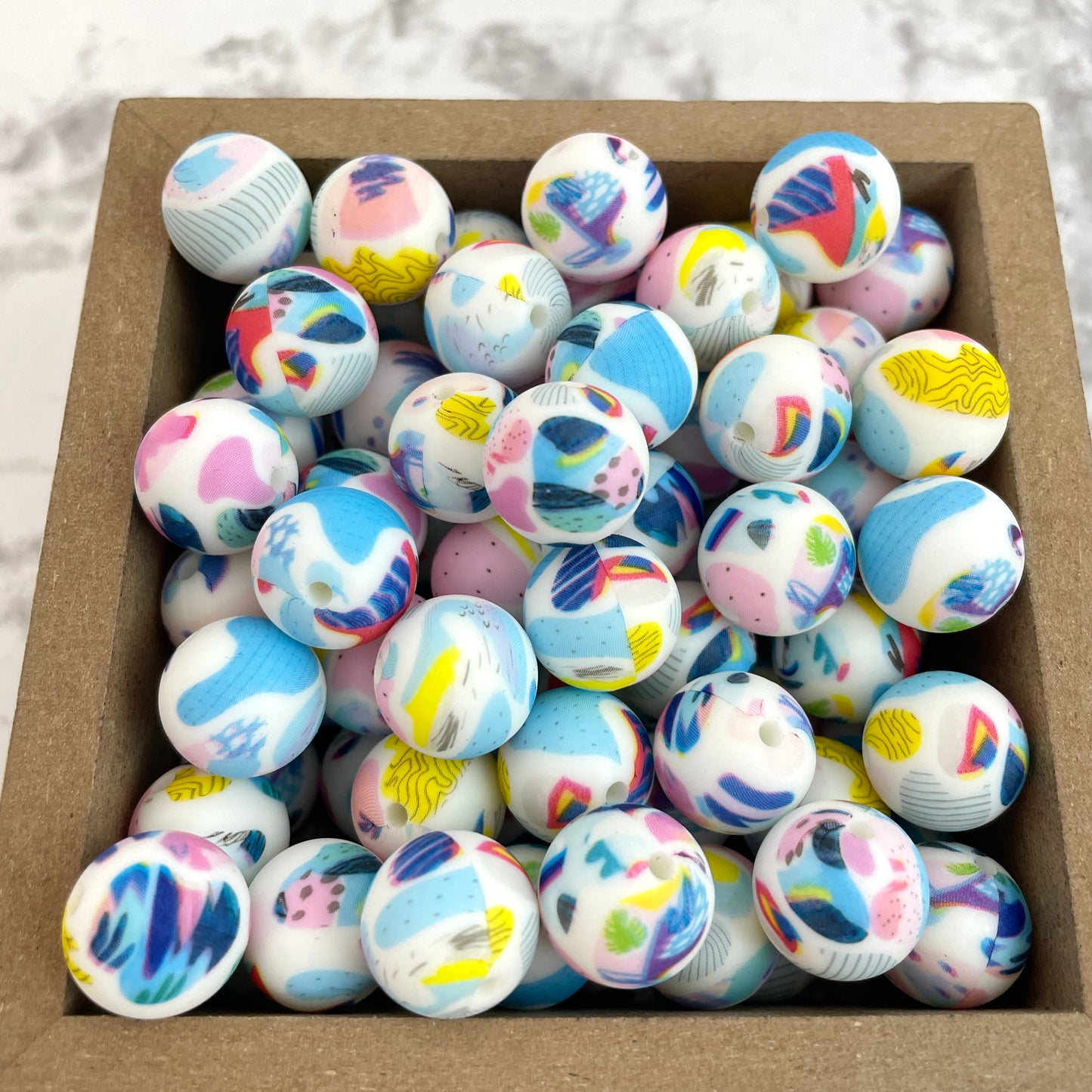 15mm Round Silicone Beads - Playful Abstract Print