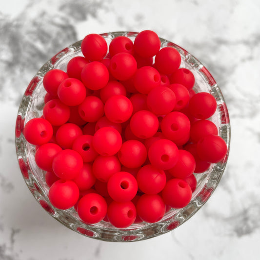 9mm Round Silicone Beads - Strawberry Red