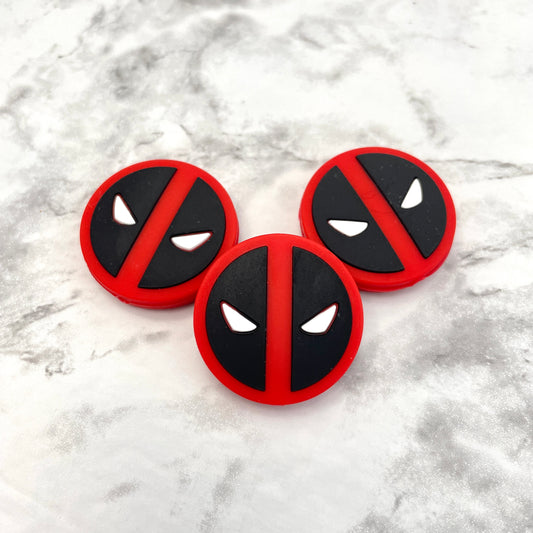 Red Hero Round Shield Silicone Focal Bead