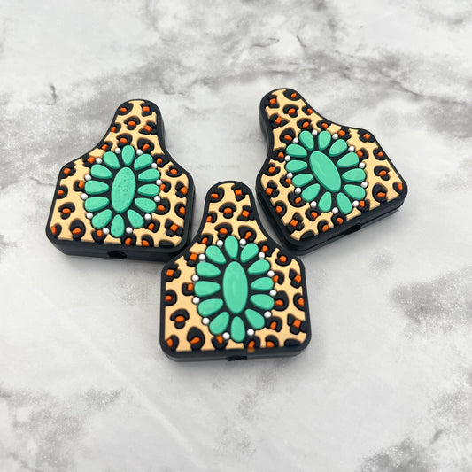 Leopard Cow Ear Tag Silicone Focal Bead