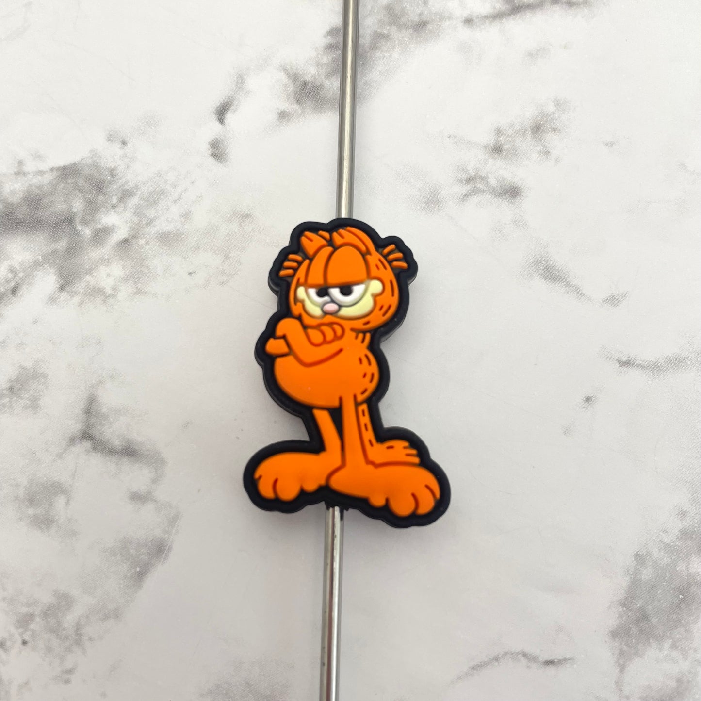 Orange Cartoon Cat Silicone Focal Bead