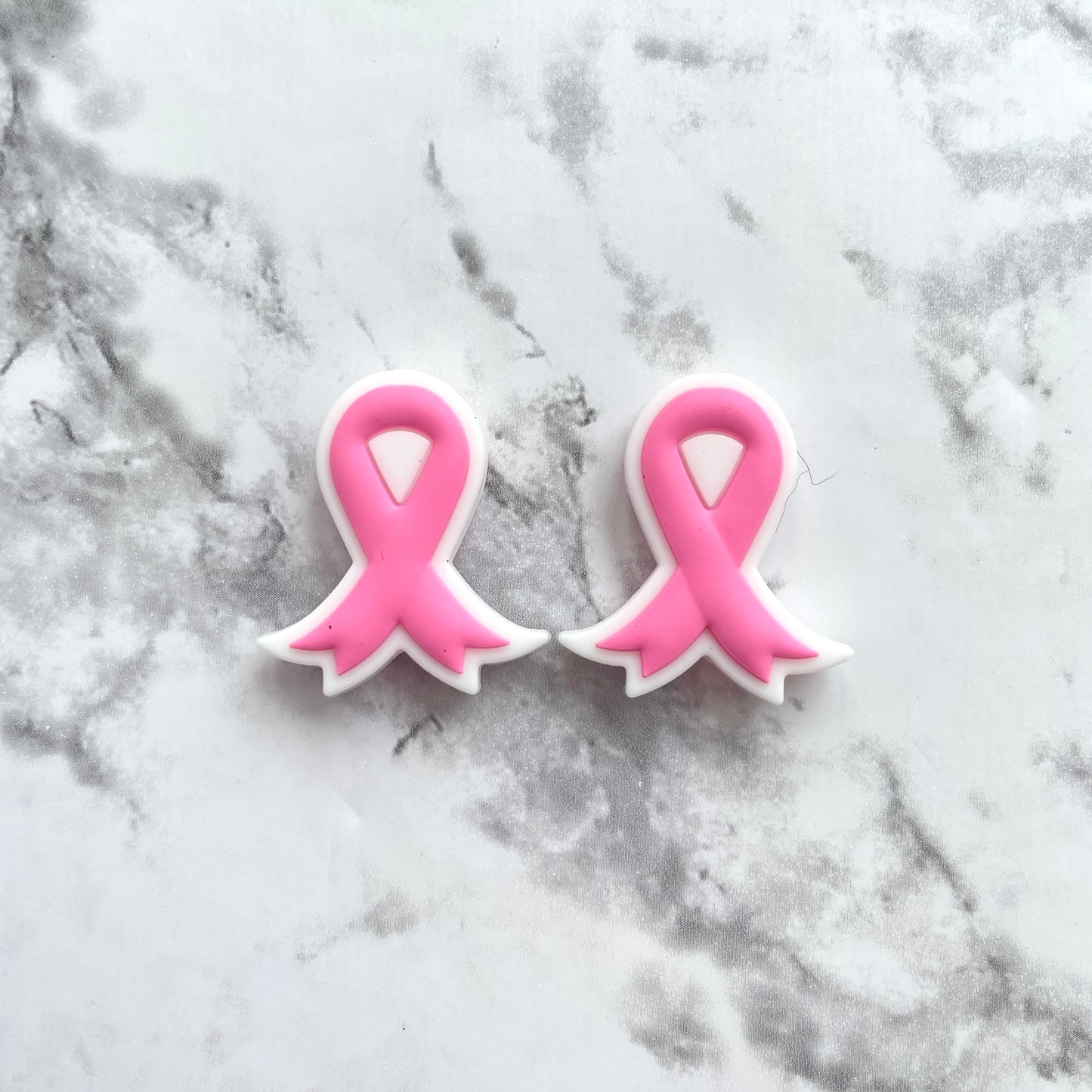 Pink Cancer Ribbon Silicone Focal Bead