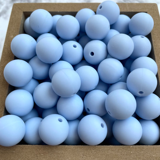 15mm Round Silicone Beads - Pastel Blue