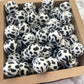 15mm Round Silicone Beads - Black Cow Print