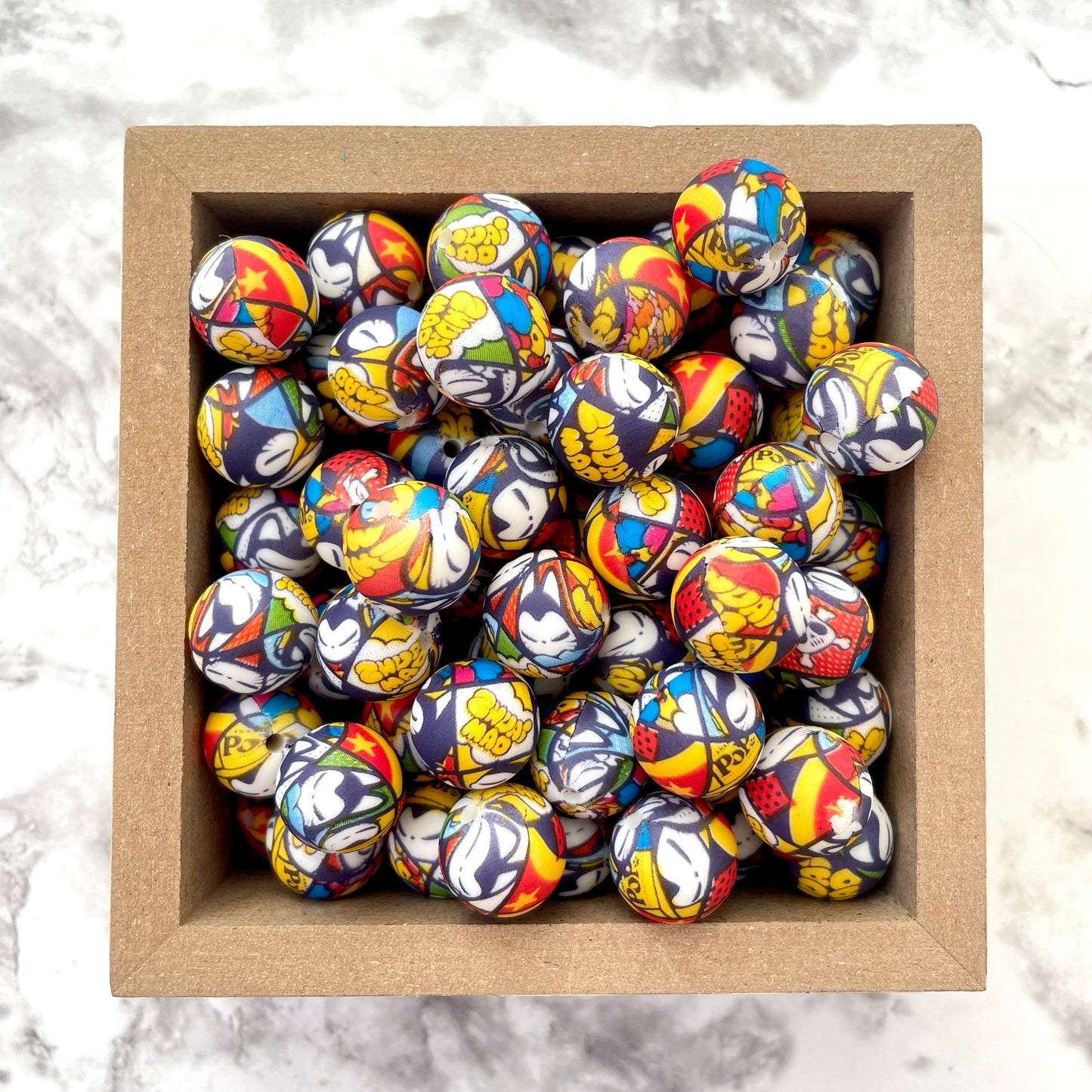 15mm Round Silicone Beads - Superhero Print