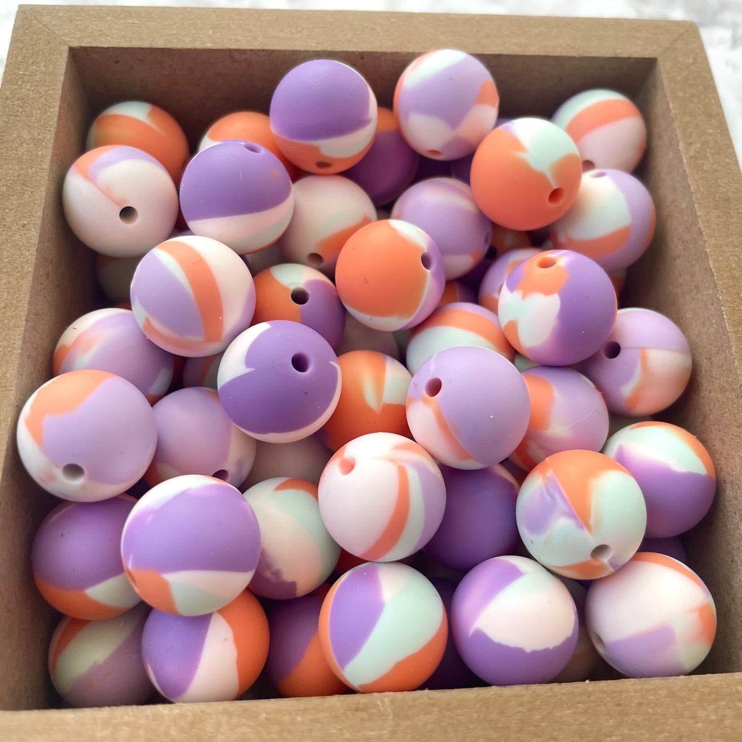 15mm Round Silicone Beads - Purple Party Tie Dye