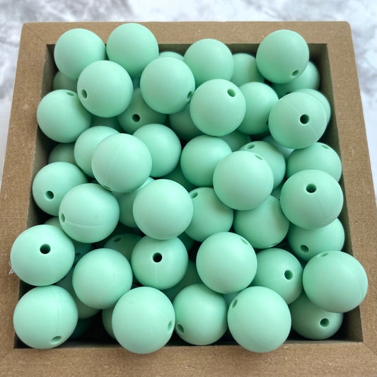 15mm Round Silicone Beads - Mint