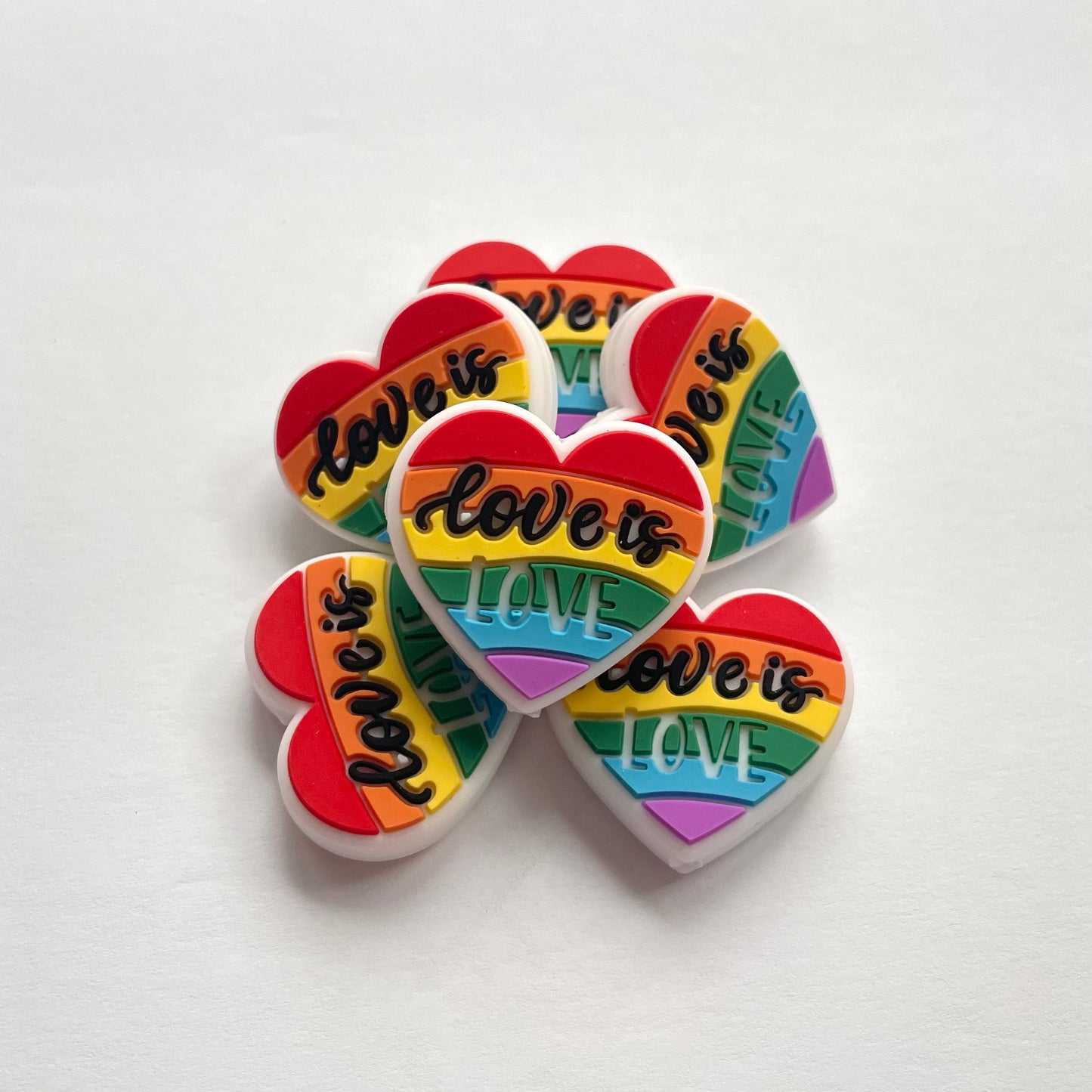 Rainbow Heart "Love is Love" Silicone Focal Bead