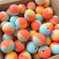 15mm Round Silicone Beads - Orange Sherbet Tie Dye