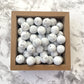 15mm Round Silicone Beads - White Marble